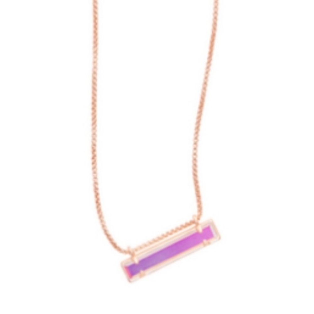Kendra Scott Leanor Rose Gold Chain Dichroic Glass Rainbow Bar Pendant Necklace
